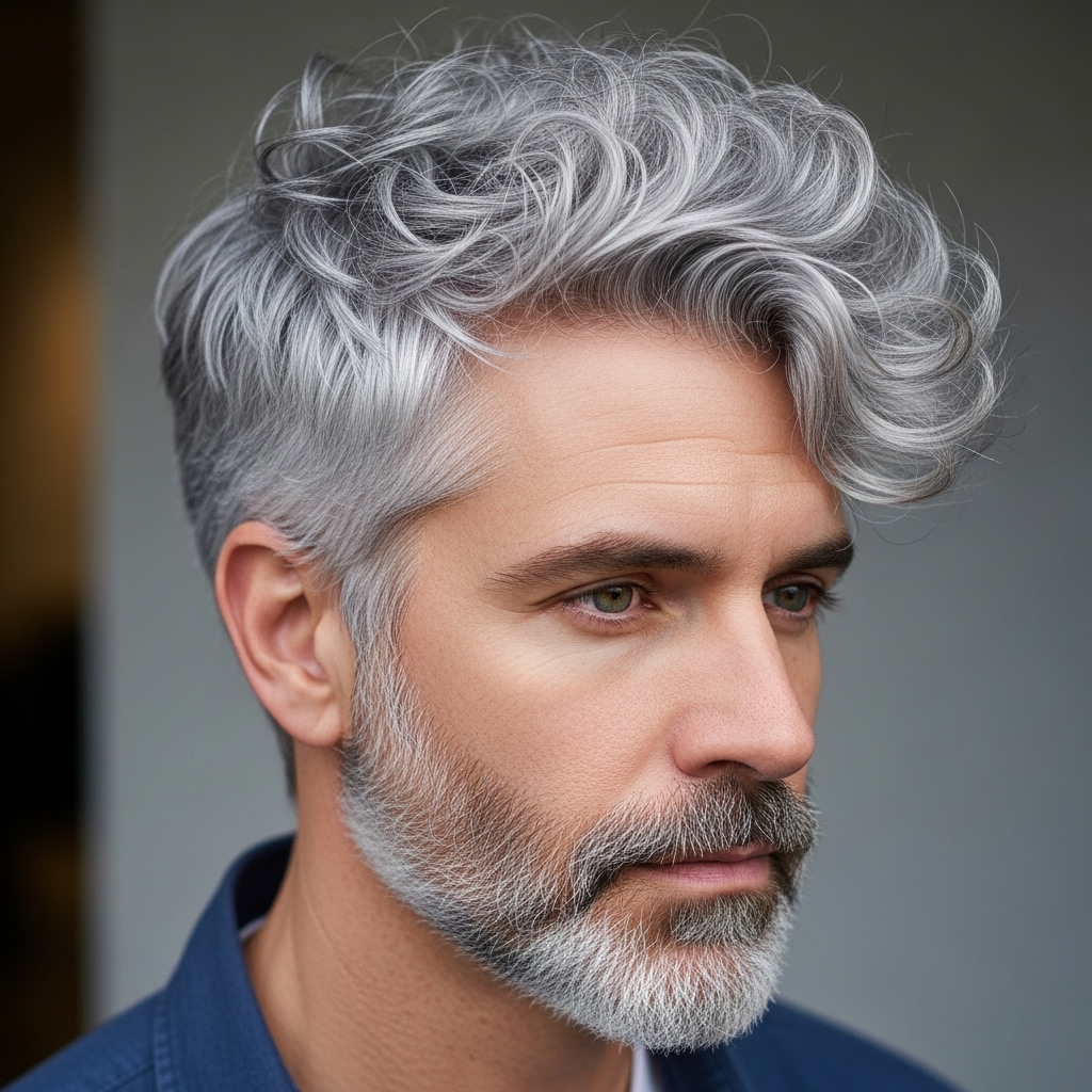 Silver Curly Layers With Beard